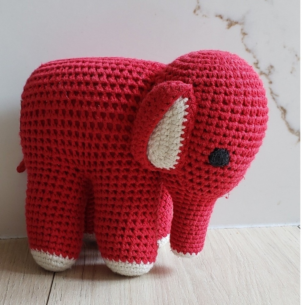Anne Claire Petit Crochet Elephant Plush Toy Red Amigurumi Baby Nursery Decor